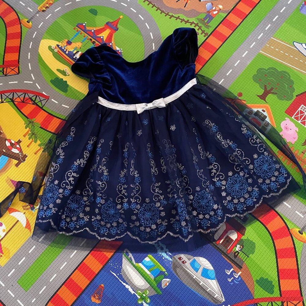 Navy Blue with Glitter Tulle Velvet Top Dress 3T